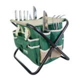 GardenHOME Set di Attrezzi da Giardino 7 Pezzi Kit Giardinaggio, Utensili da Giardino in Acciaio Inossidabile con Sgabello Pieghevole e Borsa