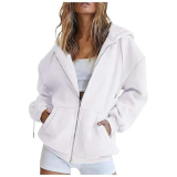 Generico Felpa Donna con Cappuccio e Zip Giacca Sportiva Leggero Hoodie Cotone Manica Lunga Sweatshirt Aperto con Tasche e Cerniera Felpe Casual Classico Primavera Autunno