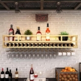 Generisch Porta Bicchieri da Vino Rustico sospeso, da Parete, Decorazione per Sala da Pranzo, Bar, Porta Piante in Ferro Vintage, Facile da installare, Montaggio Sicuro, Oro 120x