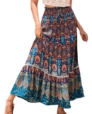 Genfien Gonna Donna Pieghettato Retro Maxi Gonna 2 in 1 Donna Elegante Elastico Vita A-Linea Bohemien Sciolto Gonna Abiti da Spiaggia Vacanze Estate Casual