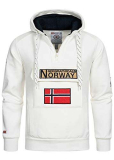 Geographical Norway GYMCLASS – Felpa con cappuccio e tasca a marsupio da uomo, con logo della marca e maniche lunghe, bianco, M