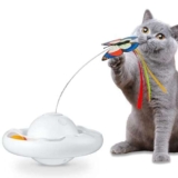 Gmiigu giochi per gatti, giochi gatti interattivi, giochi gatto elettrico, gatto giocattolo con 2 farfalle e 2 palline, gioco gatto 3-velocità per gatti, gattini in casa, bianco (senza batteria)
