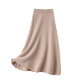 Gonna da donna a vita alta in cashmere sottile Midi Solid A Line Gonna in maglia midi autunno inverno, Colore 2, M