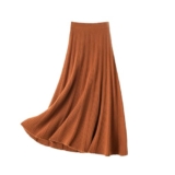 Gonna in Cashmere 100% Gonna A Pieghe A Vita Alta Lavorata A Maglia di Media Lunghezza da Donna Gonna A Trapezio in Lana con Orlo Grande