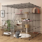 Grande Gabbia per Gatti da Esterno/Interno, Recinto per Gatti in Metallo, Cuccia per Gatti A 4 Livelli con 3 Porte, 2 Scale, Amaca Grande, Gabbie per 1-3 Gatti, 147X147x146cm