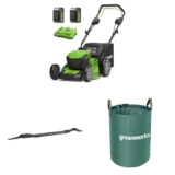 Greenworks 2x24V Tagliaerba Semovente a Batteria, Ampiezza di taglio 46cm, Con 2 Batterie 4Ah e Caricabatterie GD24X2LM46SPK4X + Greenworks lama di ricambio da 46 cm + Greenworks Sacco da 120l