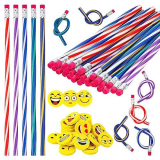 Gudotra 60 pezzi Gadget Compleanno Bambini, 30 Matite Flessibili con 30 Gomme Espressivo Regalini Festa, Fine Anno Scolastico