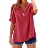 HEONSATI offerte Outlet Maglietta di Lino Donna Maglietta Estive Taglie Forti Tops Casuale Magliette Scollo a V Oversize Leggera Camicia di Lino T-Shirt Curvy Cotone con Button T Shirt Elegante Mare