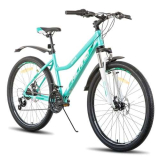 HILAND Mountain Bike da donna e ragazza da 26 pollici a 21 velocità con forcella in acciaio sospesa, telaio con freno a disco e parafango verde menta/rosa