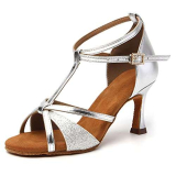 HIPPOSEUS Scarpe da Ballo Latino da Donna Argento Tacco Alto 7.5 cm per Sala da Ballo Salsa Allenamento e Performance di Danza,EU 36.5
