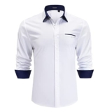 HISDERN Camicie Elegant da Uomo Classiche Camicia Casual Bianco a Maniche Lunghe con Colletto Abbottonato vestibilità Regolare L