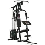 HOMCOM Stazione Fitness Multifunzione Power Tower con Pesi fino 45kg e Panca Imbottita per Allenamento a Casa e Professionale, 135x103x210cm