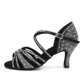 HROYL Scarpe da Ballo con Strass Donna Latino Americano Scarpe da Ballo Salsa e Bachata da Sala,YCL356-7.5,Nero,EU 38