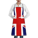 HUIKGIER Grembiule unisex con stampa con bandiera inglese, tracolla regolabile, per cucinare, cucinare, dipingere, giardinaggio, artigianato, bianco, Taglia unica