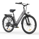 HillMiles Bici Elettrica Per Adulti Da 26″, 7 Velocità Bicicletta Elettrica da 36V 13Ah Batteria Rimovibile, 25km/h & Autonomia di 80-100km E-bike Per Pendolari Urbani, IP65 impermeabile (Grey)
