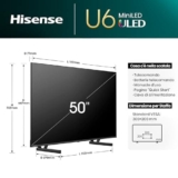 Hisense TV 50 pollici Mini-LED 4K 50U62NQ, Smart TV VIDAA U7, Dolby Vision IQ, HDR 10+ Adaptive, Game Mode Plus, Alexa Built-in, VIDAA Voice, Tuner DVB-T2/S2 HEVC 10, lativù 4K