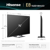 Hisense TV 75″ Mini-LED 144Hz 4K 2025 75E8Q, Smart TV VIDAA U8, Dolby Vision IQ, HDR 10+ Adaptive, 144Hz Game Mode PRO, Dolby Atmos 2.1 con Subwoofer, Alexa Built-in, VIDAA Voice, lativù 4K, 75”