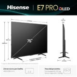 Hisense TV 75″ QLED 4K 144Hz 2025 75E7Q PRO, Smart TV VIDAA U8, Dolby Vision IQ, HDR 10+ Adaptive, 144hz Game Mode PRO, Dolby Atmos, Alexa Built-in, VIDAA Voice, Tuner DVB-T2/S2 HEVC 10, lativù 4K