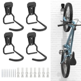 Housolution Appendi Bici da Muro, 4 Supporti Bici da Parete in Ferro Battuto con Imbottiture in EVA Anti Graffi, Urti, Ganci Pieghevoli Accessori Bicicletta, Supporto Appendi Bici per Garage, Nero