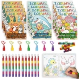 ICEPAPA, 12 mini libri da colorare bambini e 12 pastelli a cera impilabili (7 colori in 1), perfetti per gadget compleanno bambini, regalini fine festa compleanno bambini e libricini regalo fine festa
