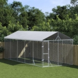 IKAYAA Recinto per cani da esterno Kennel per Cani da Esterno Recinto per Animali Gabbia Cani con Copertura-3 x 7.5 x 2.5 m