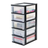 Iris Ohyama Cassettiera in Plastica, Portaoggetti, 5 Cassetti Medi, Nero, Apertura Facile, Formato A4, A5 e A6, Organizzatore, Per Ufficio, Scuola, Cartoleria, Senza BPA, Contenitore, OCH-2005