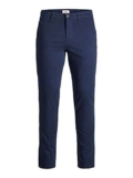 JACK & JONES Pantaloni Chino da Uomo Tessuto Elasticizzato Taglio Conico Stile Slim Fit JPSTMARCO JJBOWIE, Colore:Marina, Taglia Pantalone:34W / 34L, Lunghezza della Gamba:L34
