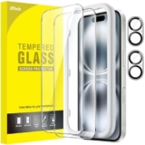 JETech Pellicola Protettiva per iPhone 16 6,1 Pollici con Protezione per Obiettivo Fotocamera, Strumento di Installazione Facile, Vetro Temperato Film, HD Chiaro, Pacco da 2 Ciascuno