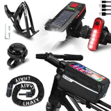 JSHNE Accessori Biciclette, con Borsa Bici, Luci Bicicletta LED, Lucchetto Bici, Porta Borraccia Bicicletta, Campanello Bici, Specchietto Bici per Bicicletta Accessori Bici e Mountain Bike (Nero-3)