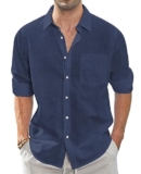 J.VER Camicia in lino, da uomo, a maniche lunghe, vestibilità normale, da spiaggia, in cotone, per affari, per il tempo libero, da spiaggia, Blu mare, 5XL