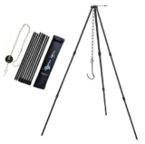 JasCherry Treppiede da Cucina per Esterni, Treppiede per Barbecue, Griglie da Campeggio con Catena e Ganci, per Cucinare, Asciugare Vestiti, Arrosti in Pentola (senza pentola appesa), Black