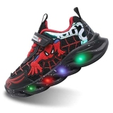 Jasmeko Scarpe per Bambino con Luci LED Luminose Bambini LED Light Up Shoes Boys Baby Girls Sneakers Glow Fashion Flashing Athletic Sport Sneaker (AF-Black,26)
