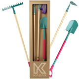 KADAX Set di Attrezzi da Giardinaggio, Include Vanga a Punta, Rastrello a Denti Diritti, Zappa Quadra e Guanti Protettivi, Accessori per il Giardino
