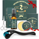 KHOLEZ Kit Barba Uomo Professionale, Kit per la Crescita Della Barba, Kit Crescita Barba Uomo, Set Barba Uomo con Rullo per Barba, Olio Barba, Balsamo Barba, Forbici per Barba, Cura Barba,Regalo Uomo