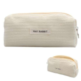 KMANGMAN 1 Pcs Astuccio in velluto a coste,Astuccio per Matite,Grande Borsa per Cancelleria,Astuccio con Chiusura Lampo,Semplice a Tinta Unitaper Scuola,Ufficio,Viaggi(Bianco)