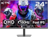KTC Monitor Gaming 24 Pollici, 180Hz, 2K QHD 2560 x 1440p, FAST IPS Verticale Schermo PC, 1ms, HDR10 126% sRGB, 144Hz FreeSync & G-sync Computer Monitor, Eye Care, VESA, DP, HDMI, Q24T09