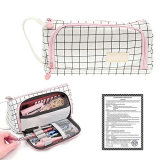 KYYLZ Astucci Portamatite Grande Capacità,Astuccio Grande,Multifunzione Astuccio Scuola Grande Capacità per Media Università Ufficio Studenti Ragazze Ragazzi Donne,Plaid Nero(20 * 11 * 8.5 cm)