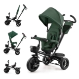 Kinderkraft AVEO Triciclo bambini dai 9 Mesi fino 25 kg, Passeggino con Maniglione del Genitore regolabile, Bici, Compatto pieghevole, Sedile girevole Fronte Mamma e Strada, Ruota libera, Verde