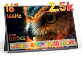 Kinhank 2.5K Monitor Portatile,144Hz | 16 pollici | 500Nits | QHD | HDR | 100% sRGB, FreeSync, IPS Schermo Portatile Gaming, Cura degli occhi per laptop/PC/MacBook/Fonini/Tablet/PS5/4/Xbox/HDMI/USB C