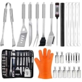Kit Barbecue Professionale, 28 Pezzi Set Barbecue Accessori in Acciaio Inox, Attrezzi BBQ Utensili Cucina con Borsa per il Trasporto e Guanti, Regali Uomo per Campeggio, Picnic e Barbecue all’Aperto