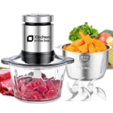 Kitchen in the box Tritatutto 2L con 2 Ciotole,Frullatore con 2 Set di 4 Lame in Acciaio inox,Tritatutto Elettrico a 2 Velocità per Verdure,Carne,Frutta Secca,400W