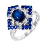 KnSam Coppia di anelli da donna in oro bianco 750 18 carati con zaffiro blu quadrato Au750 oro bianco con diamanti, Oro bianco 18 carati (750), Zaffiro