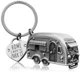 LANOLU Portachiavi per roulotte, regalo per il campeggio e per camper, accessorio per roulotte in metallo, argento vintage