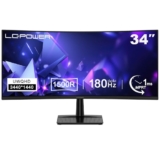 LC-Power LC-M34QC Monitor da gioco curvo 34 Zoll Ultrawide WQHD, 3440×1440 Display, 21:9, 1500R, 180Hz, 1ms MPRT, VA, HDR10, Adaptive Sync, 2xHDMI 2.0, 2xDP 1.4 [Classe di efficienza energetica F]