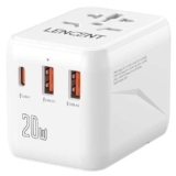 LENCENT Adattatore Universale da Viaggio, PD20W Caricatore con 2 Porte USB, Ricarica Veloce Tipo-C, Caricabatterie da Parete Mondiale per Smartphone, Laptop, Adattatore Spina EU/UK/USA/AUS (Bianco)