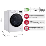 LG F4WV312S0E Lavatrice a Carica Frontale 12 Kg, 1400 Giri/min, Intelligenza Artificiale AI DD, Vapore Igienizzante, Motore Inverter Direct Drive, Smart Diagnosis, 60x85x61.5 cm – Bianco