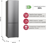 LG GBP62PZNBC Frigorifero Combinato Total No Frost, 384L, Tecnologia Door & Linear Cooling, Cassetto Fresh Converter, Compressore Lineare Inverter, Display interno, Smart Diagnosis, Inox