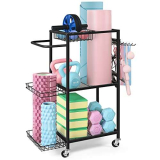 LIANTRAL Rastrelliera per manubri, tappetino da yoga, per attrezzature da allenamento, per manubri, kettlebell, tappetino da yoga e palle, organizer per casa e palestra, con ganci e ruote (nero)