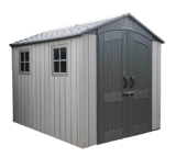 LIFETIME Casetta per attrezzi in plastica Luna, 280 x 213 x 228 cm, con piastra di base e accessori, resistente alle intemperie e ai raggi UV, alto carico di neve, 195 kg/m², ingresso della luce sul