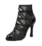 LITNERMIA Scarpe da Ballo per Donna alla Caviglia da Ballo per Feste e Balli in Rete Latini, Al446b Nero 9cm Tacco, 38 EU